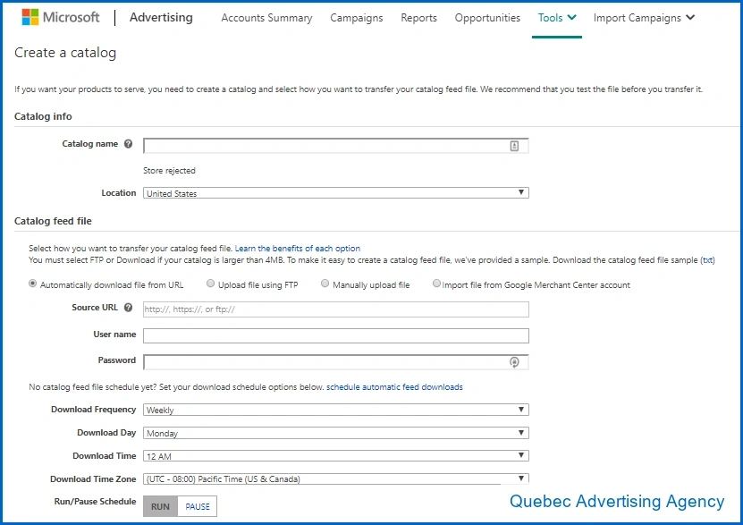 Create Catalog in Microsoft Merchant Center